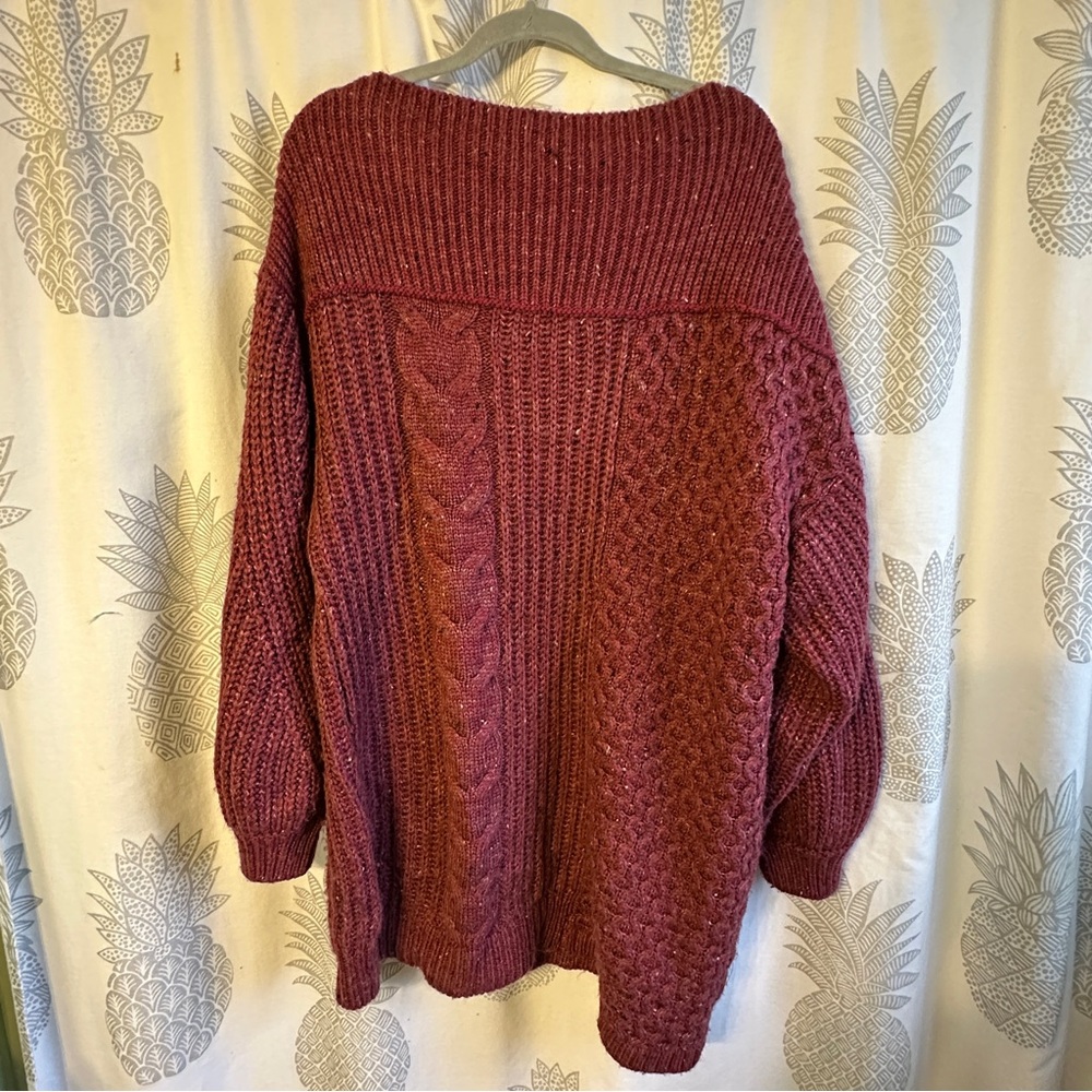 Free People Burgundy Cable Knit Off the Shoulder Sweater